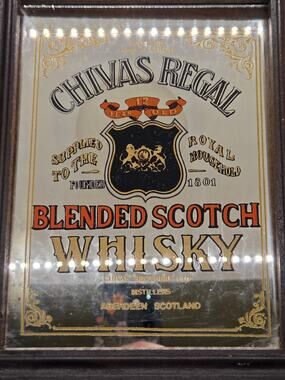 Vintage Chivas Regal Scotch Whisky Pub Bar Mirror Sign in Wooden Frame